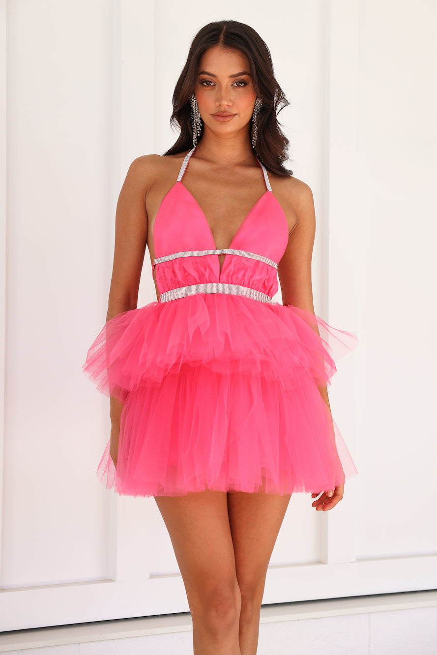 HELLO MOLLY Welcome Me Back Tulle Mini Dress Hot Pink