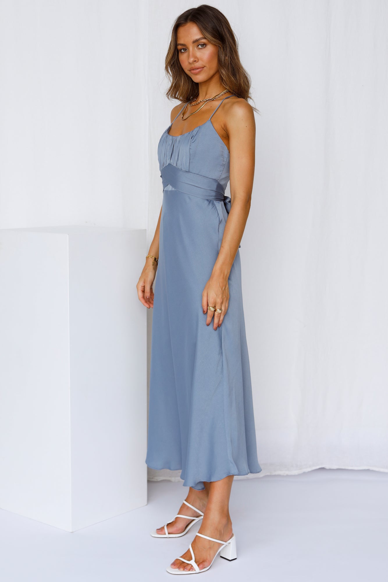 Jane Midi Dress Dusty Blue