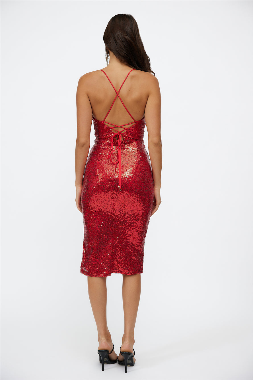 My Feels Midi Dress Red Sequin