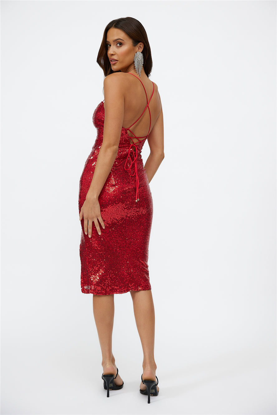 My Feels Midi Dress Red Sequin