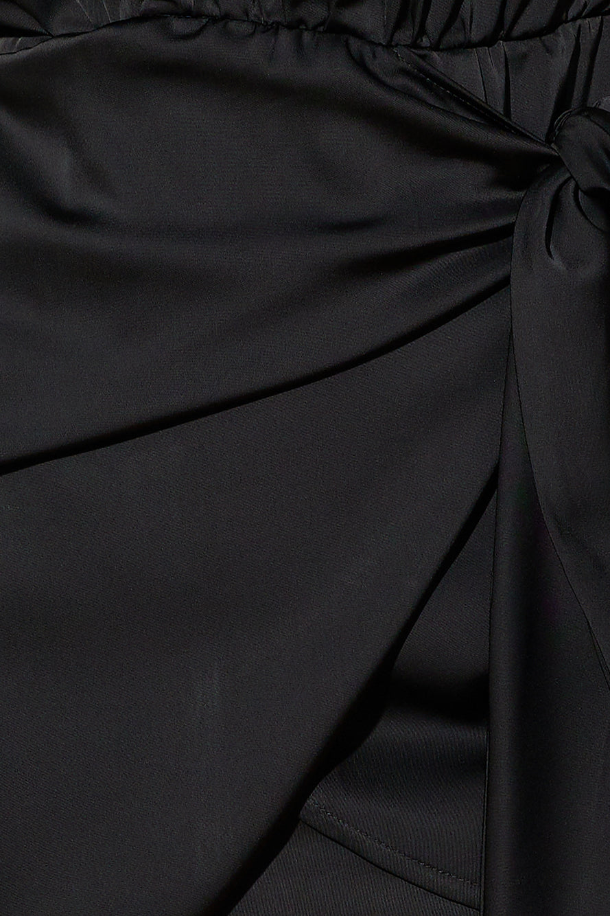 Goddess Style Satin Mini Dress Black