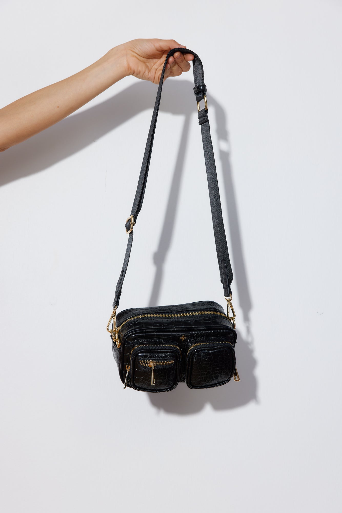 PETA AND JAIN Lala Bag Black Croc Gold