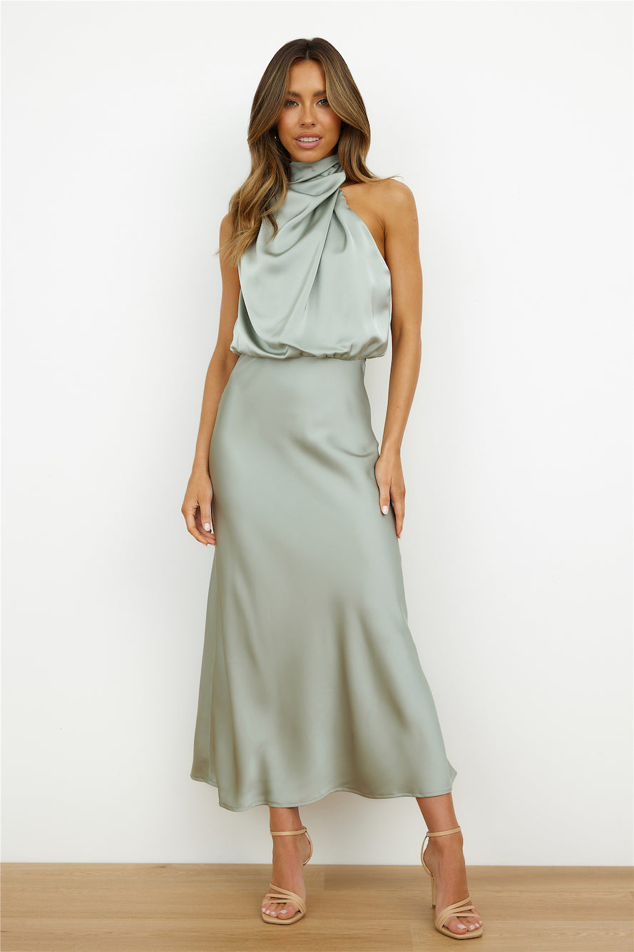 Switch Over Satin Maxi Dress Sage