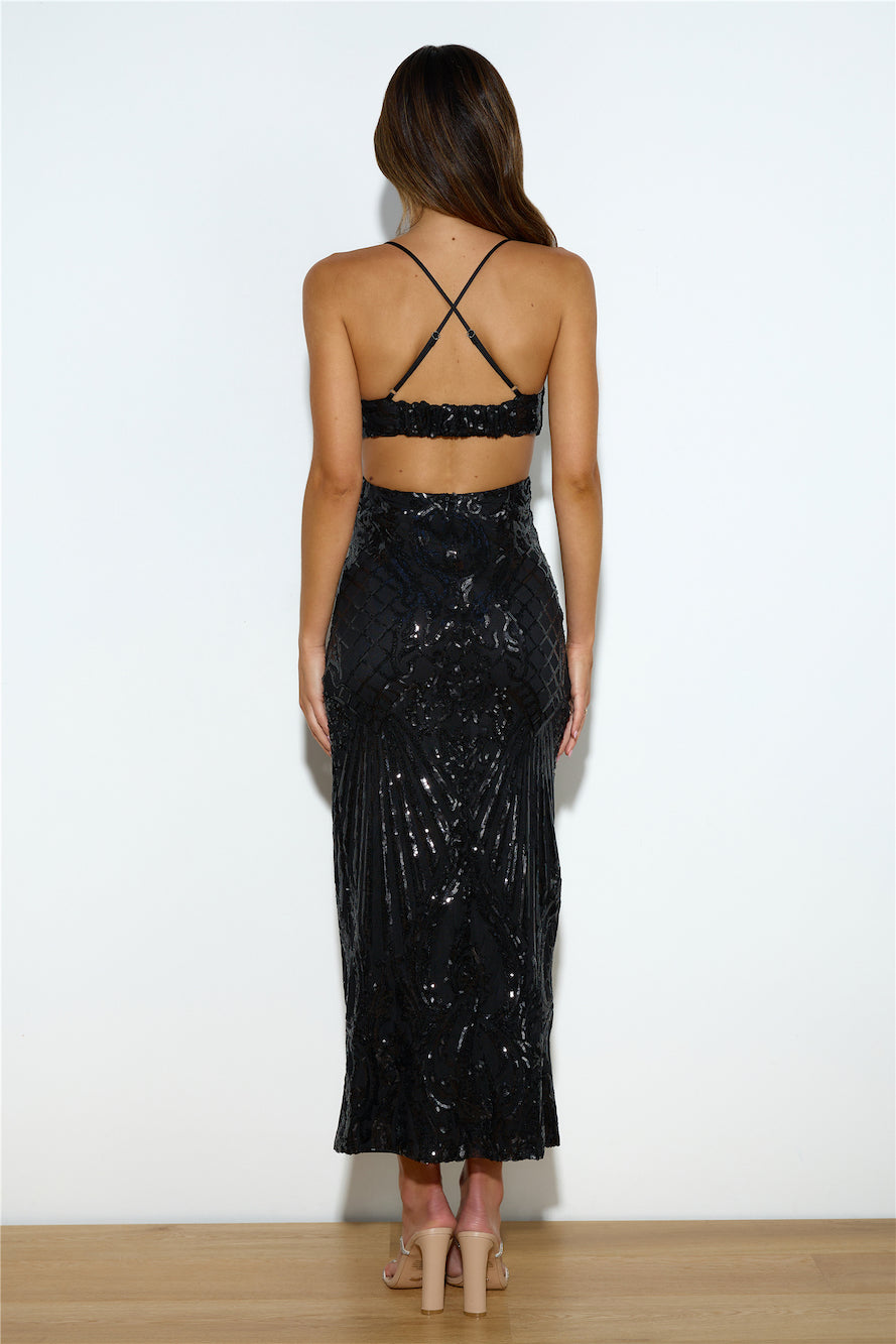 Shining Now Sequin Maxi Dress Black