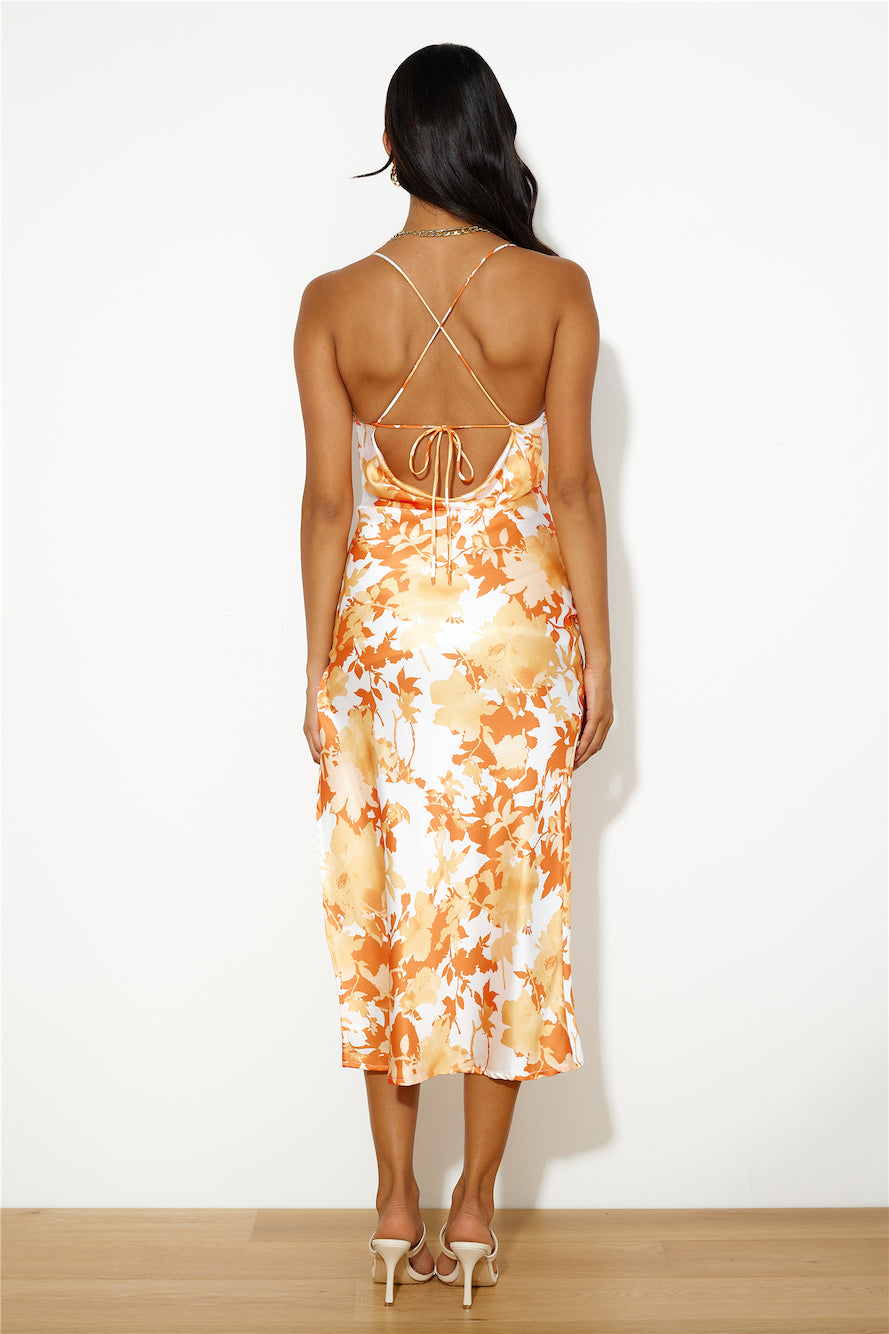 Style On The Street Satin Midi Dress Orange