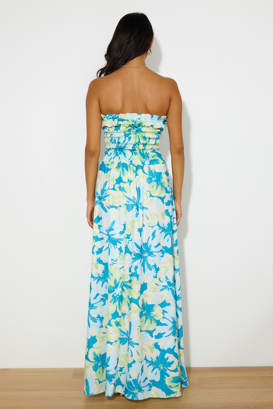 RUNAWAY Rylee Maxi Dress Teal Floral
