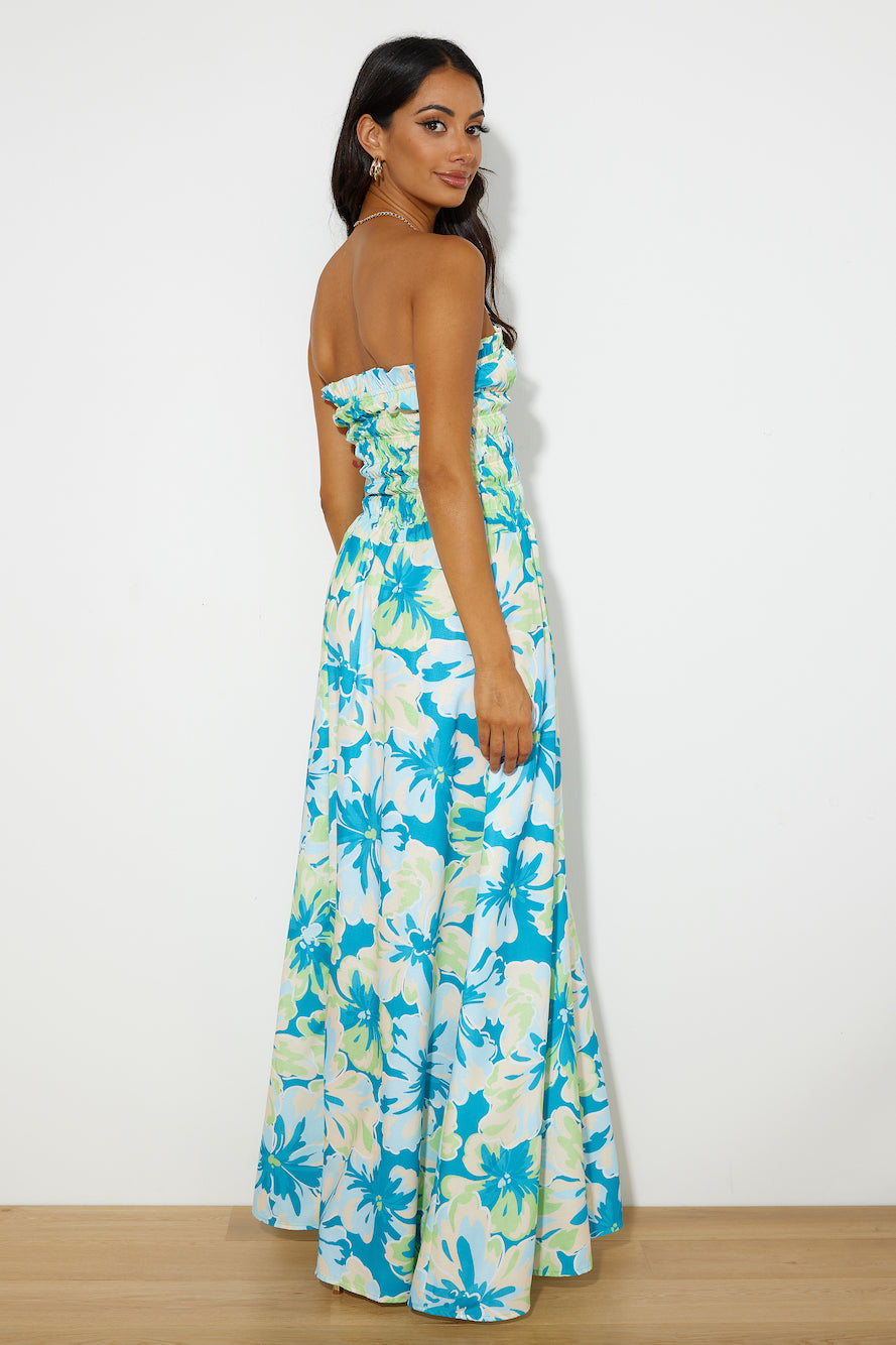RUNAWAY Rylee Maxi Dress Teal Floral