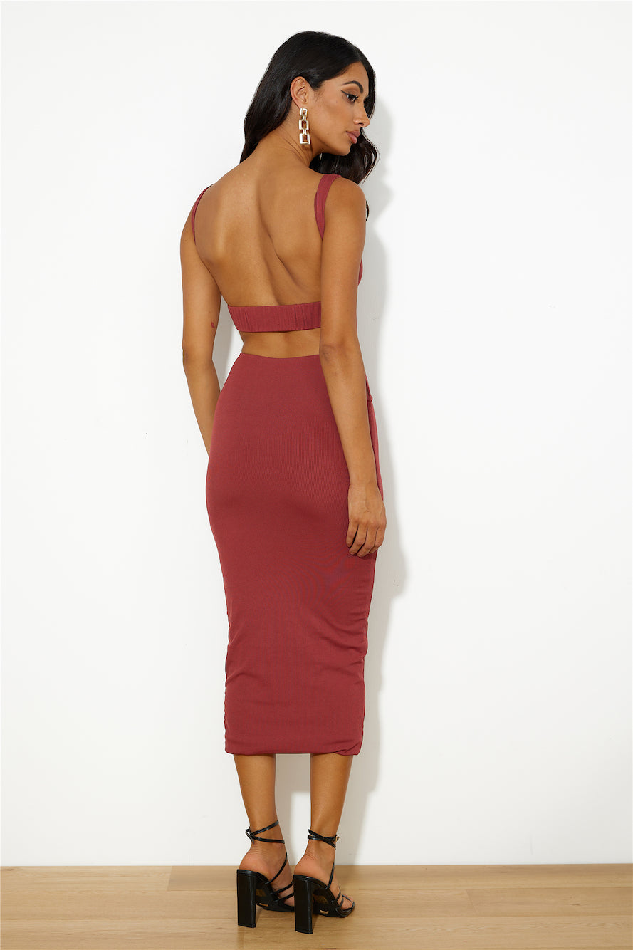 Girls' Night Ribbed Midi Dress Red