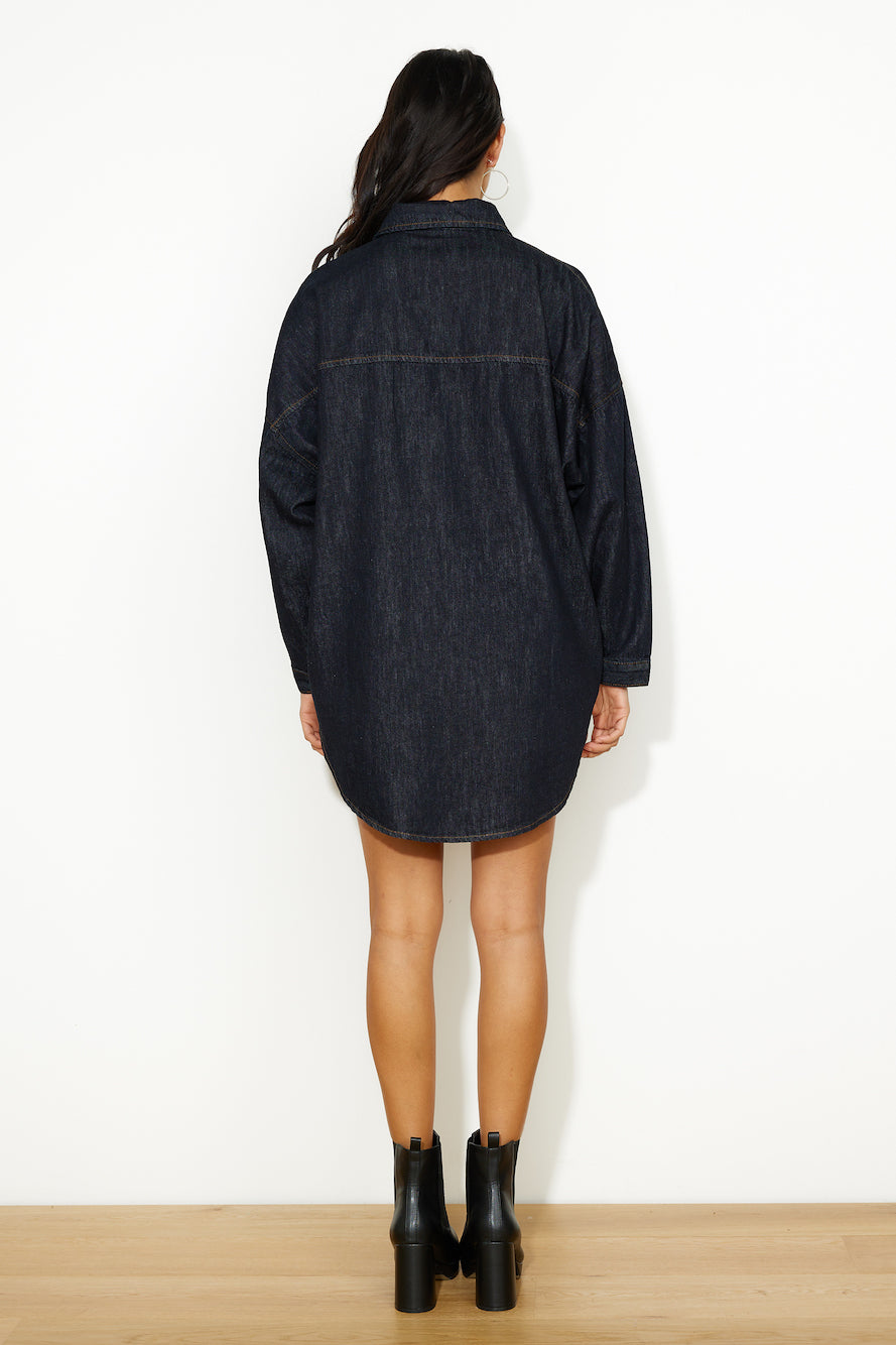 LIONESS NYC Boyfriend Shirt Dark Denim
