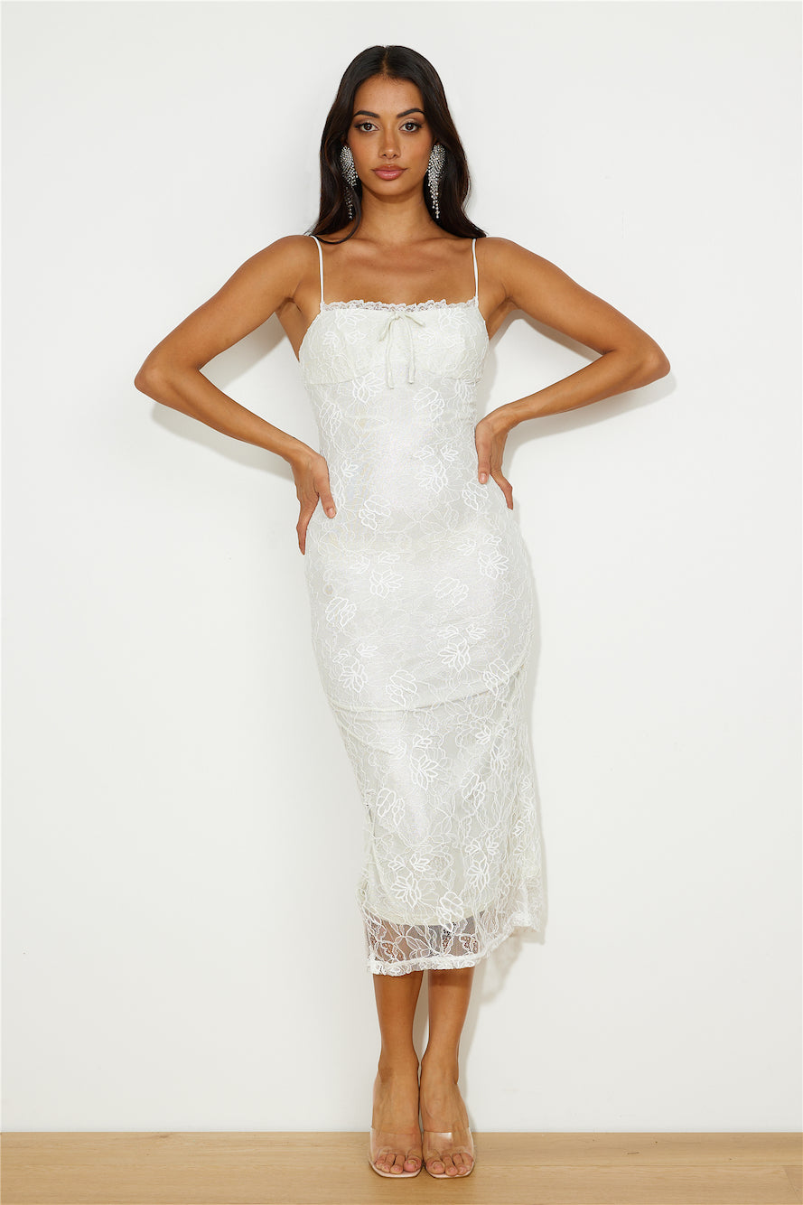 Style Sleek Lace Midi Dress White