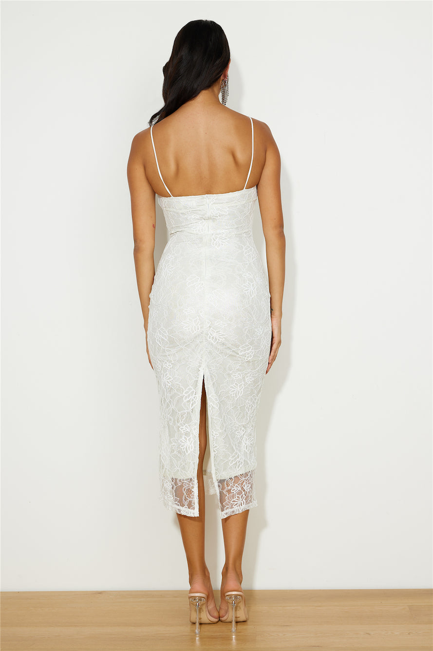 Style Sleek Lace Midi Dress White