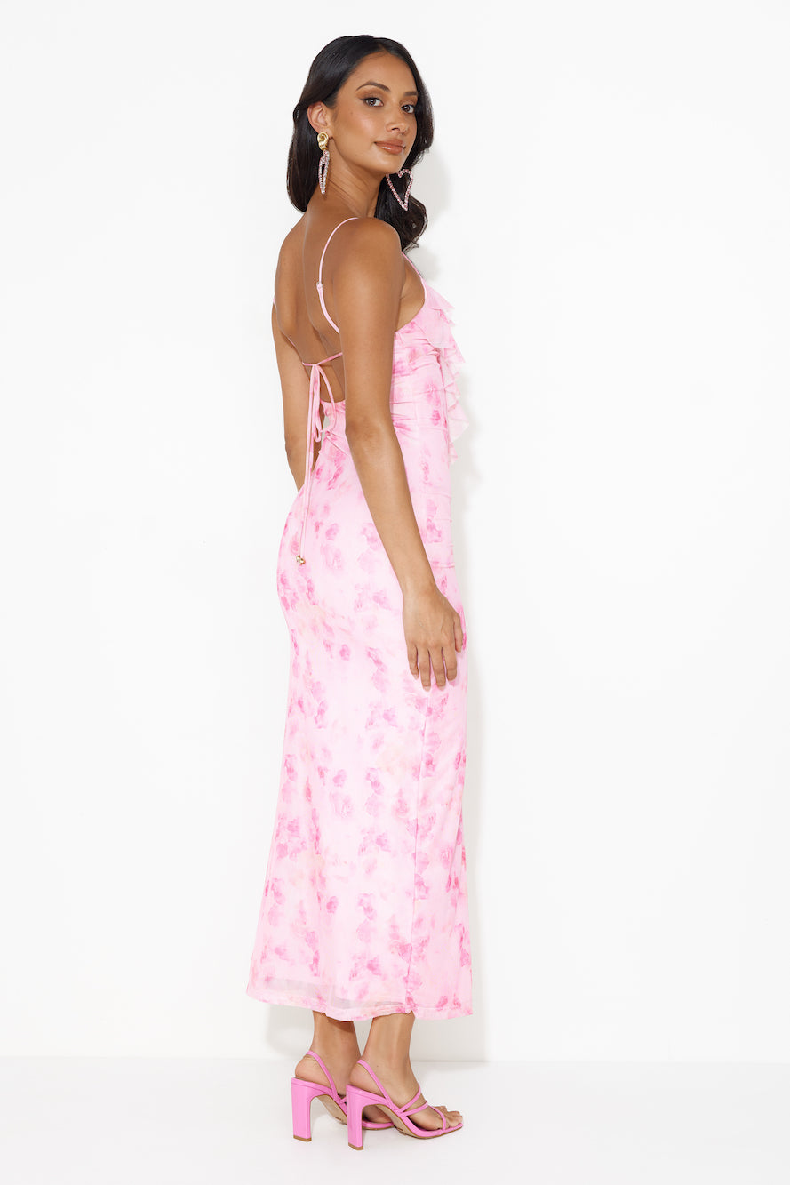 Loving Fun Vibes Frill Mesh Maxi Dress Pink