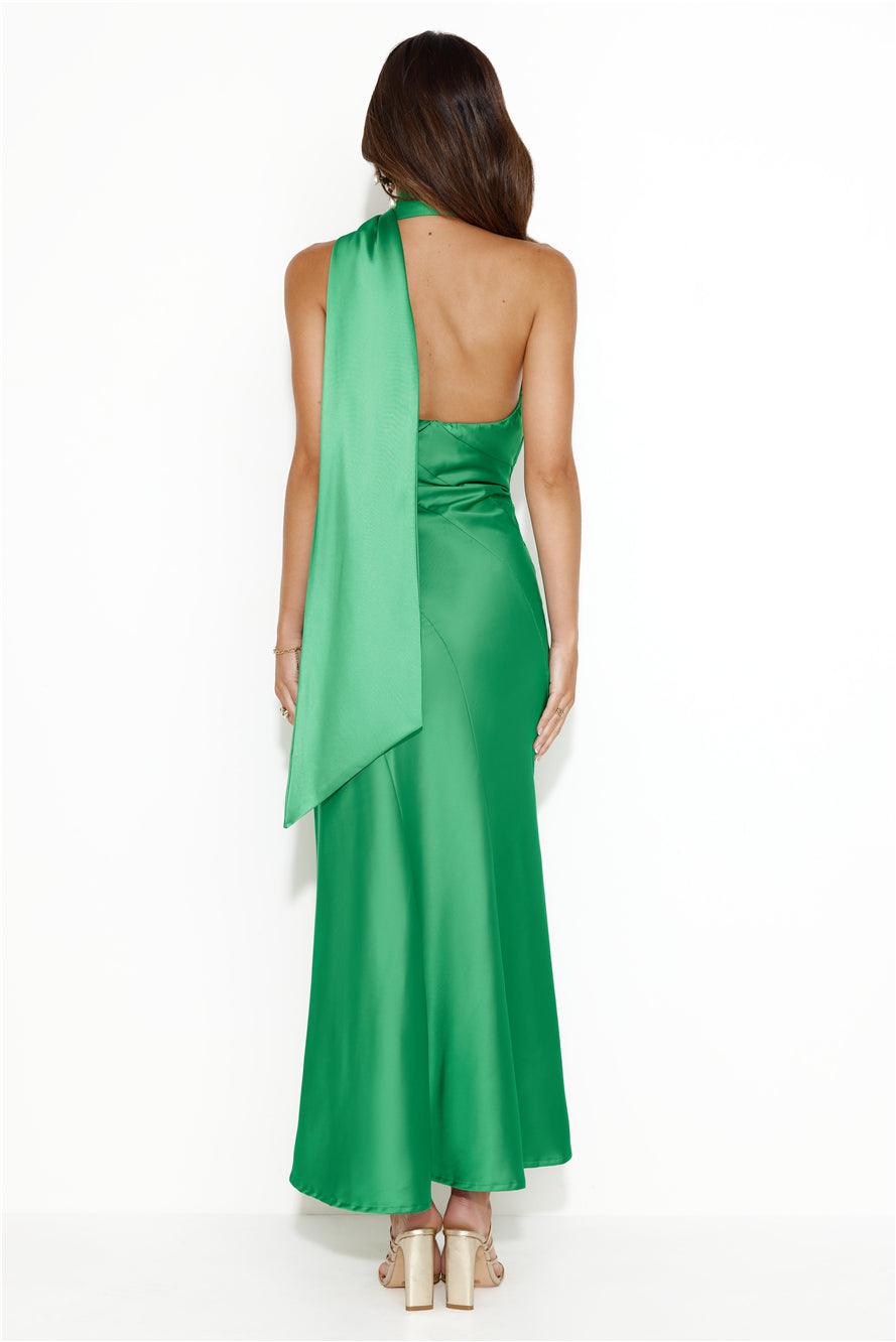 Glistening Star Satin Maxi Dress Green