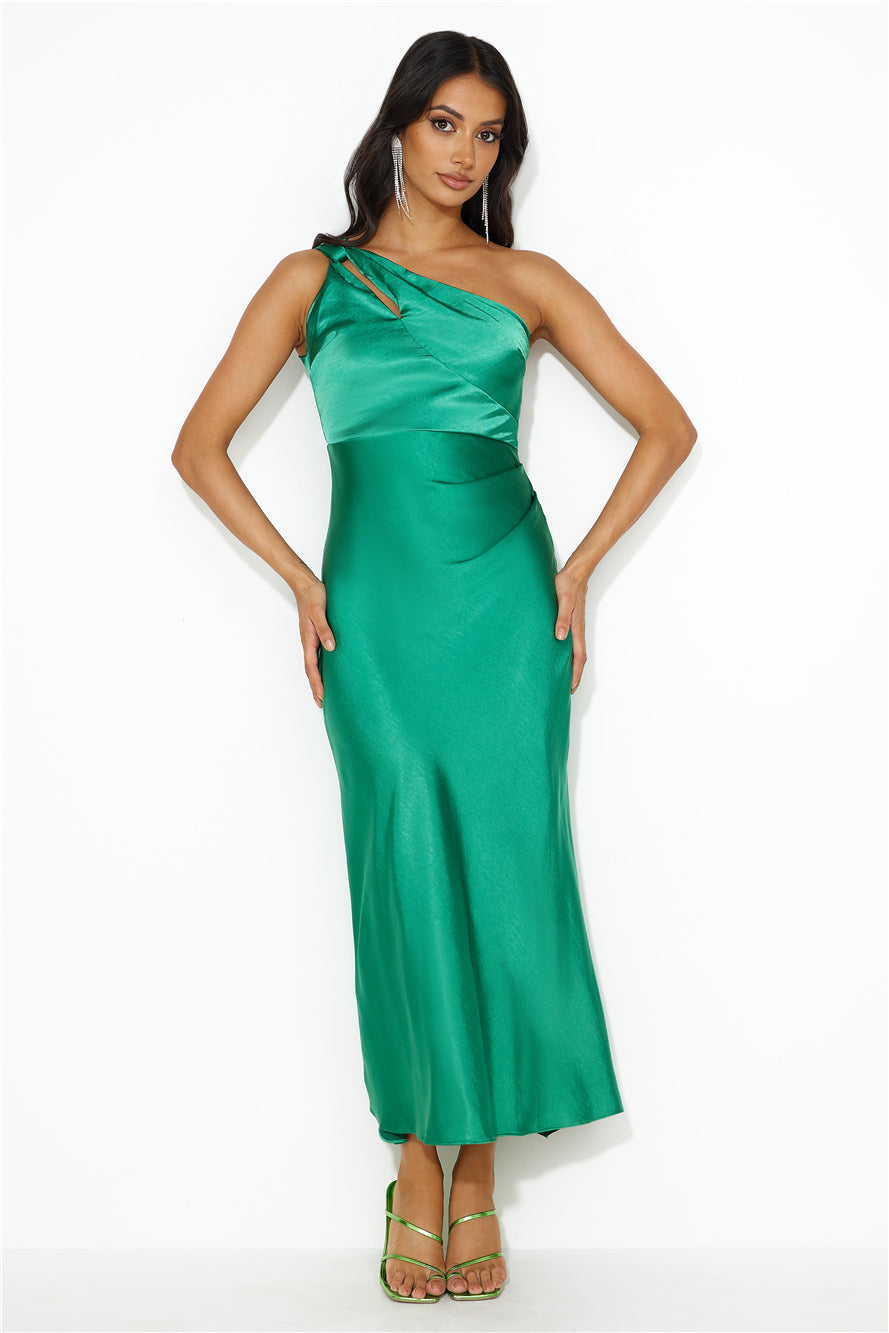 Ready On Time One Shoulder Midi Dress Green
