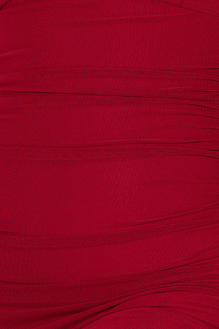 Excite Them Mesh Frill Mini Dress Wine