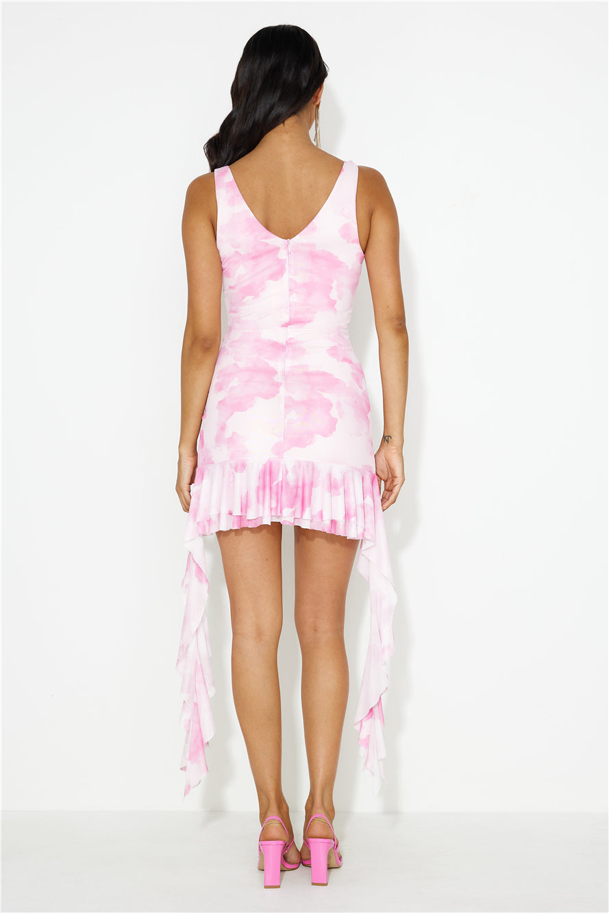 Ocean Sway Frill Mesh Mini Dress Pink