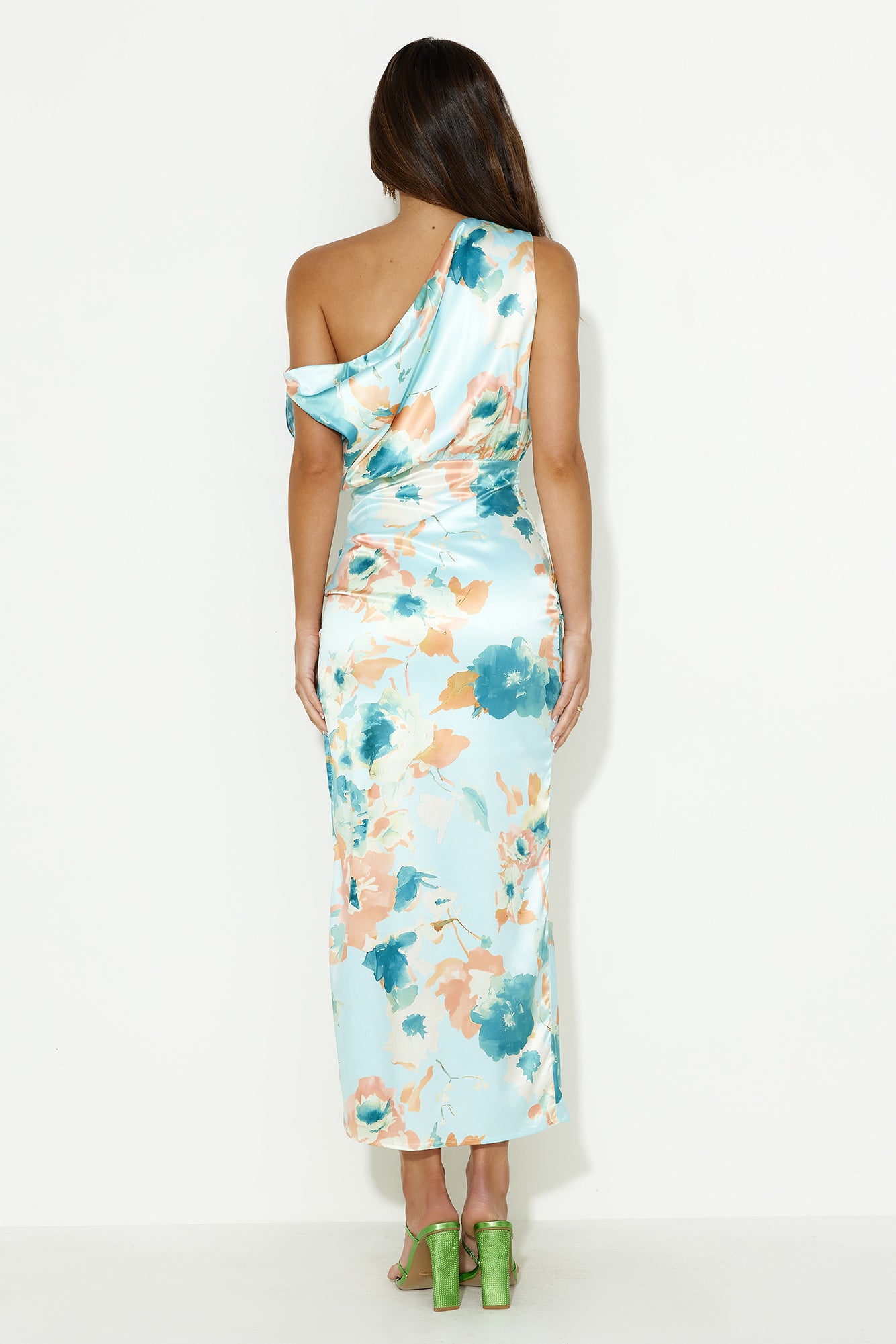 She's Girly Off Shoulder Satin Maxi Dress Blue