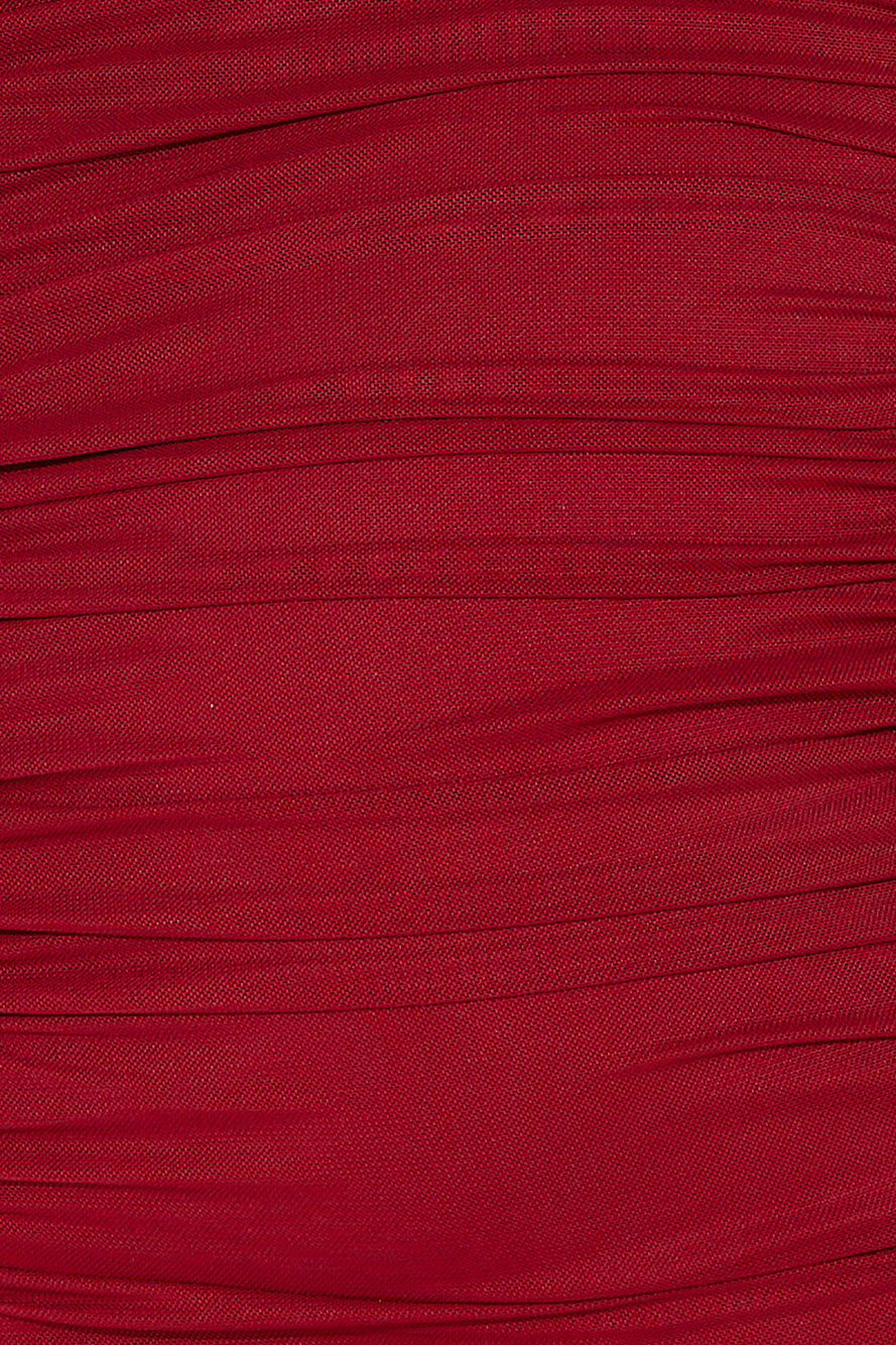 One Week Vacay Strapless Mesh Mini Dress Maroon