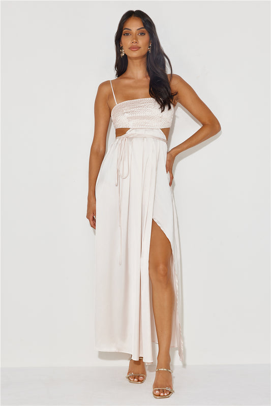 Nights In LA Satin Maxi Dress Champagne