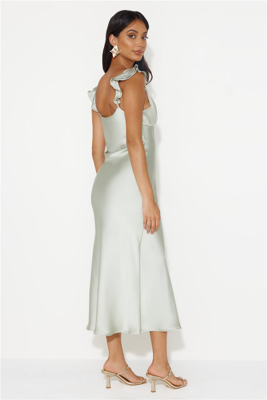 Dance With Fireflies Satin Midi Dress Sage
