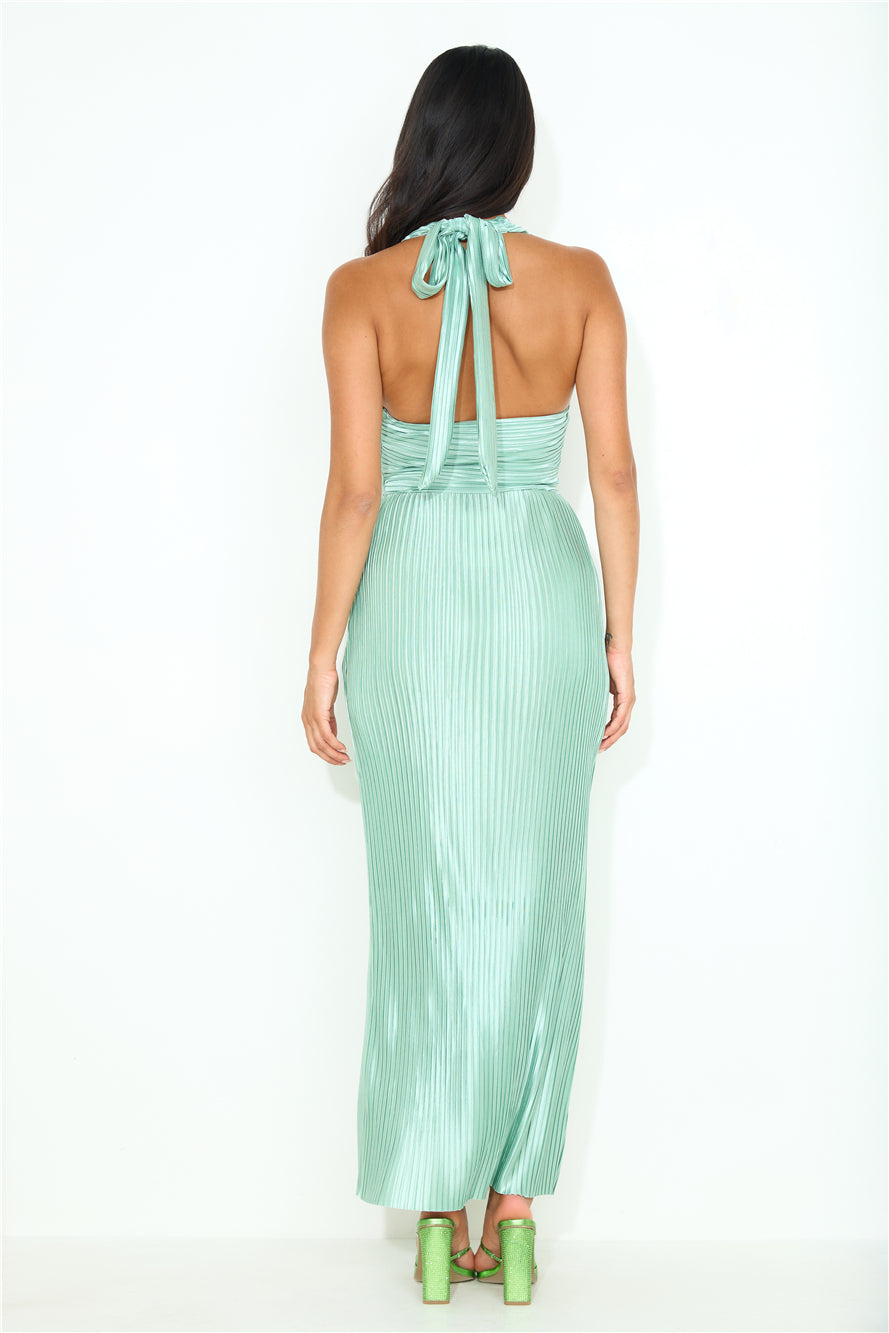 Special Events Pleated Halter Maxi Dress Sage
