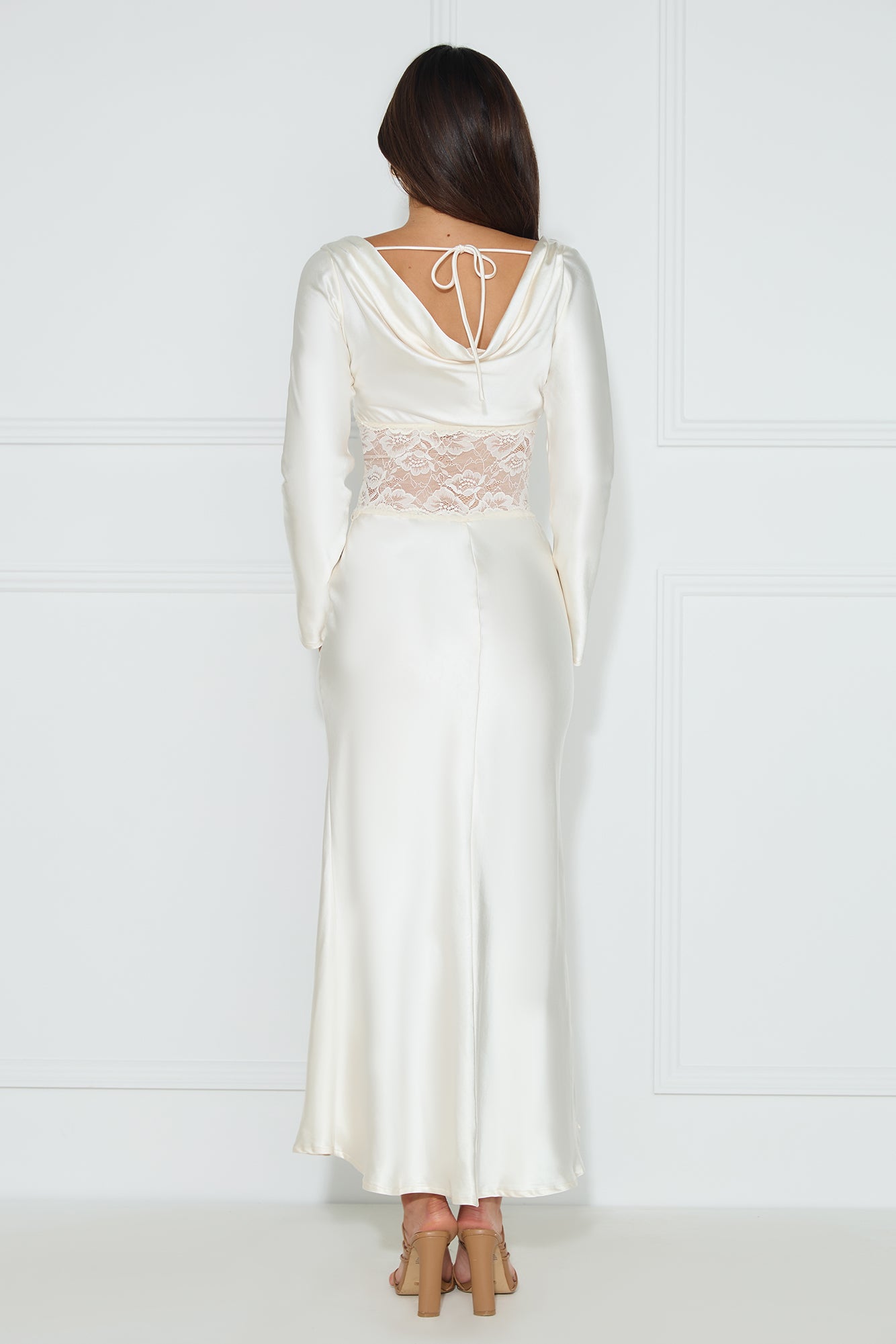 Queen Visits Long Sleeve Satin Maxi Dress Champagne