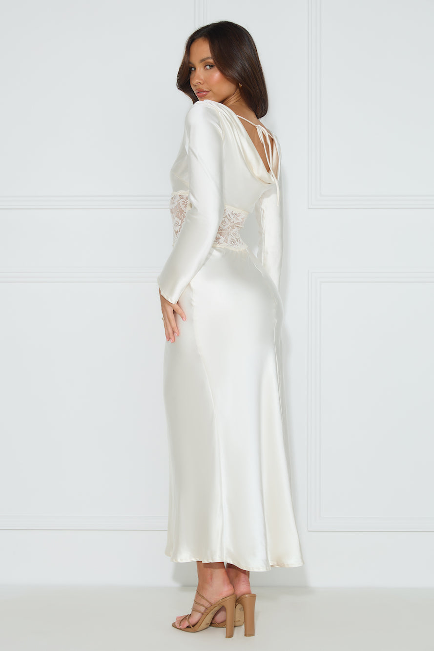 Queen Visits Long Sleeve Satin Maxi Dress Champagne