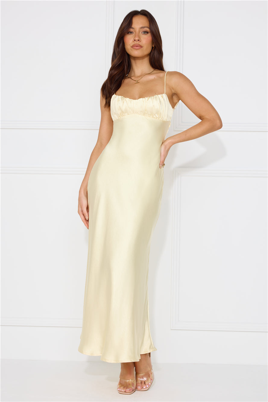 Silk Shimmers Satin Maxi Dress Yellow