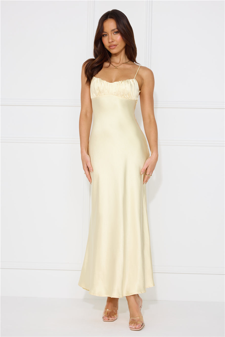 Silk Shimmers Satin Maxi Dress Yellow
