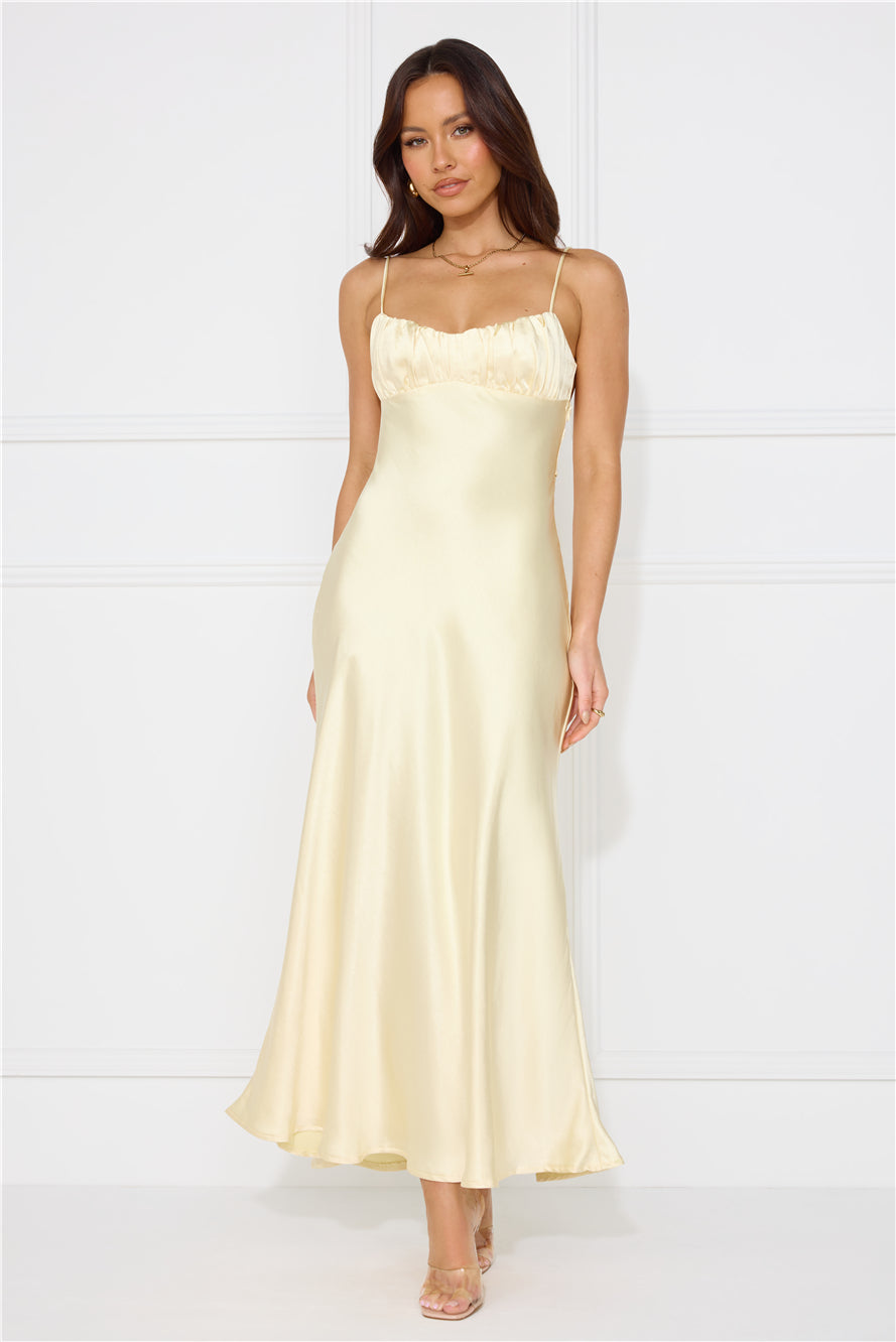 Silk Shimmers Satin Maxi Dress Yellow