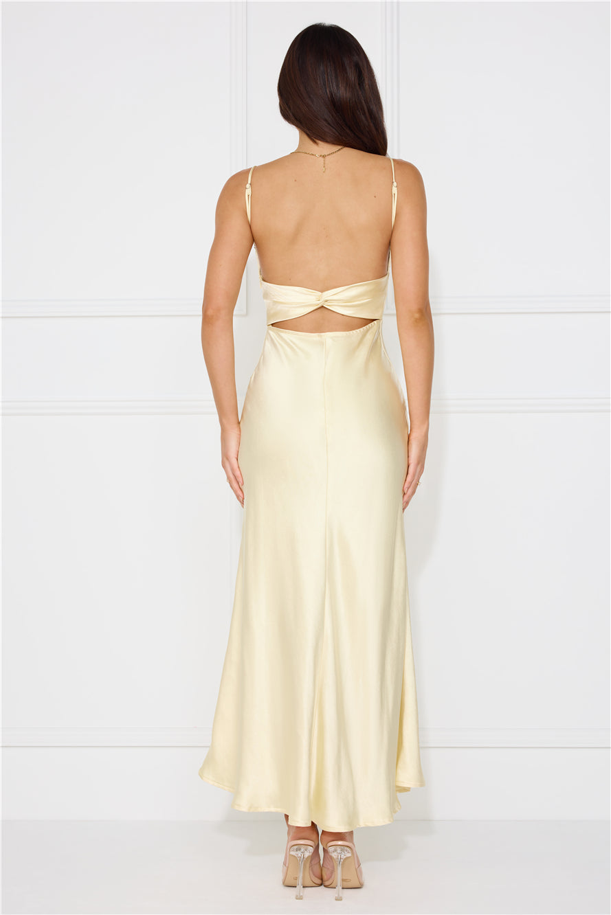 Silk Shimmers Satin Maxi Dress Yellow