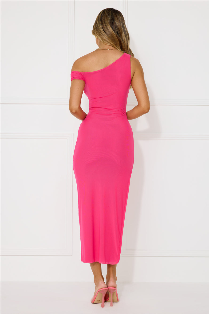 Lost In The Music Mesh Off Shoulder Midi Dress Pink
