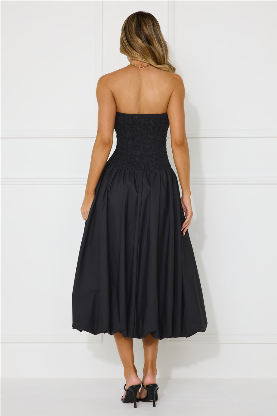 Modern Girl Style Strapless Bubble Midi Dress Black