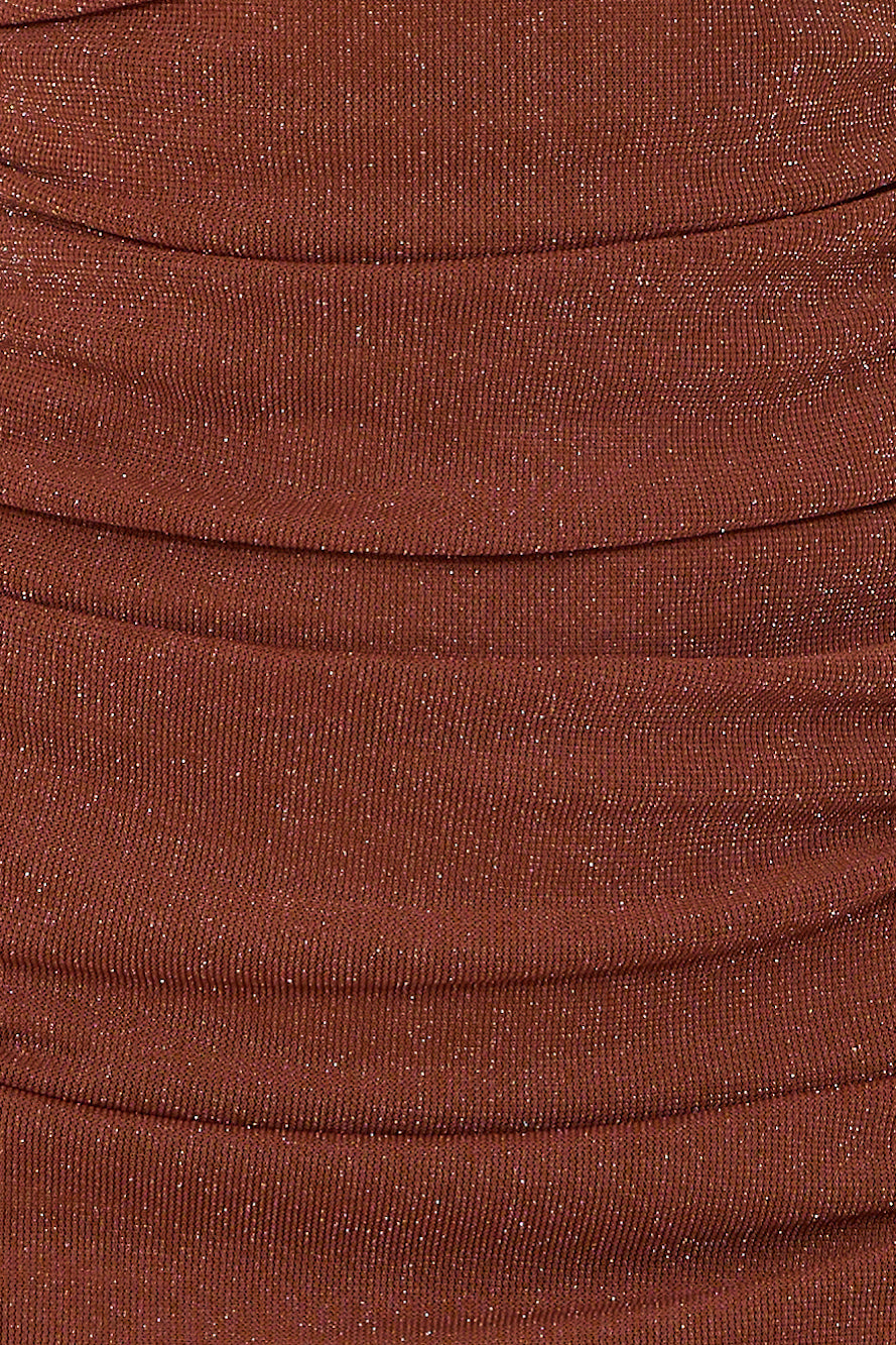 Shimmer Winner Strapless Glitter Mini Dress Brown