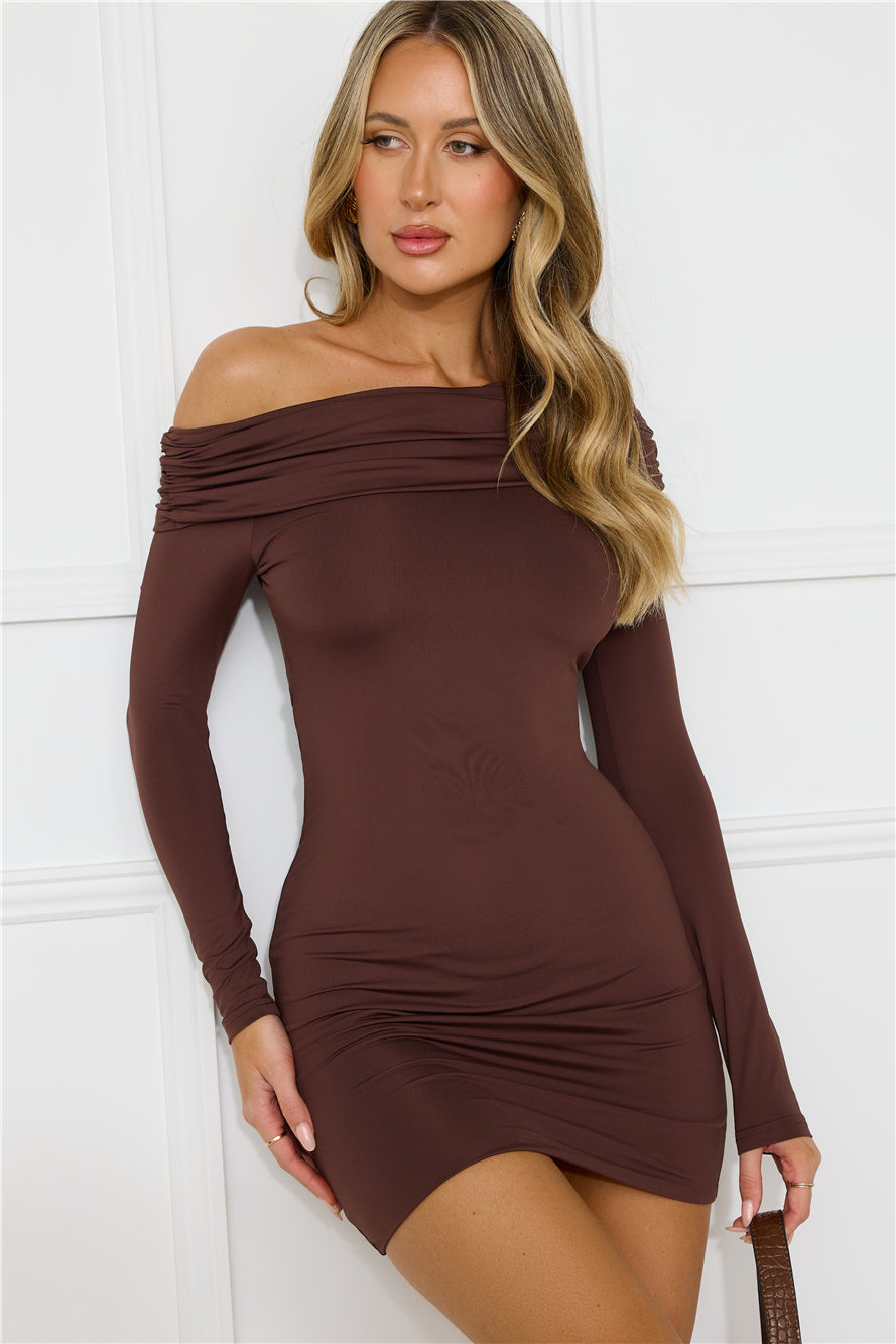 Urban Style Off Shoulder Long Sleeve Mini Dress Brown