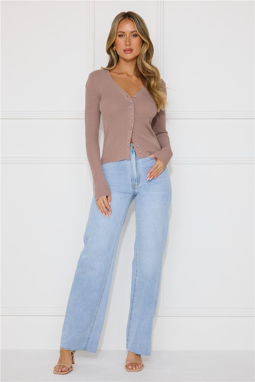 Buttoned Up Ribbed Long Sleeve Top Brown