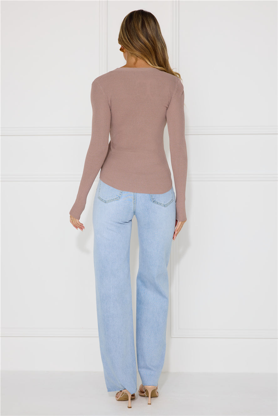 Buttoned Up Ribbed Long Sleeve Top Brown