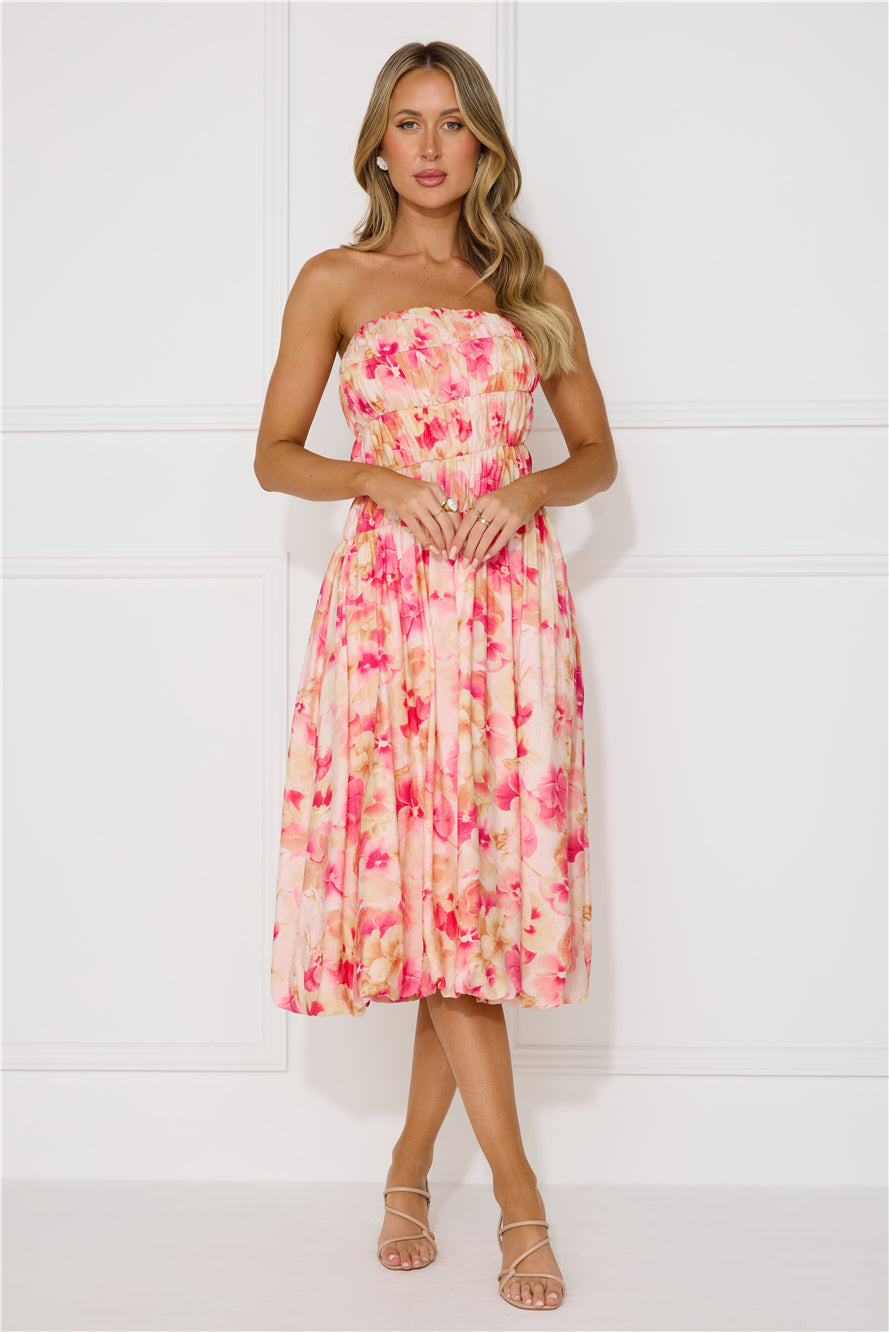 Romance Movie Strapless Bubble Midi Dress Pink