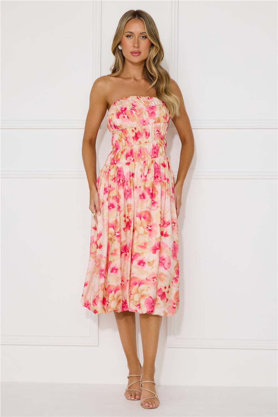 Romance Movie Strapless Bubble Midi Dress Pink