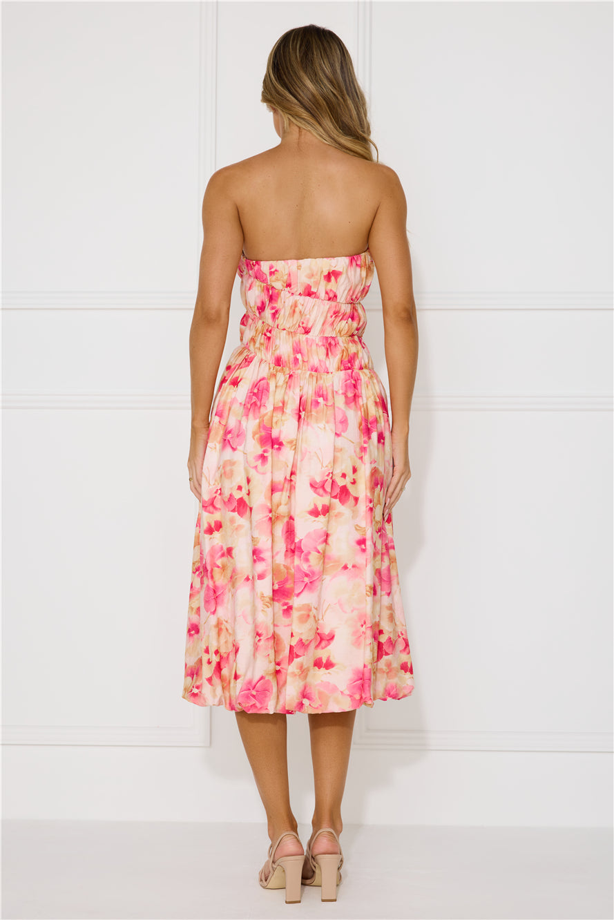 Romance Movie Strapless Bubble Midi Dress Pink