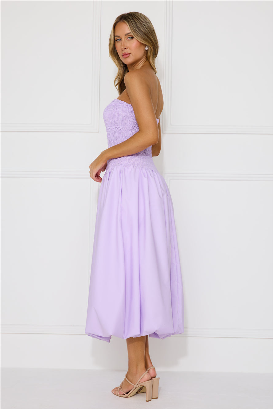 Modern Girl Style Strapless Bubble Midi Dress Lilac