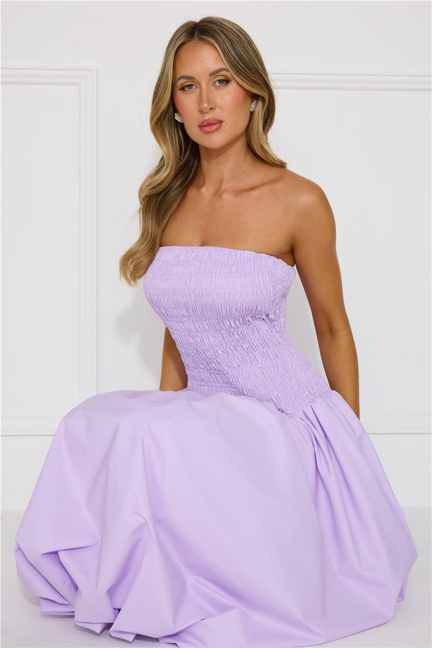 Modern Girl Style Strapless Bubble Midi Dress Lilac