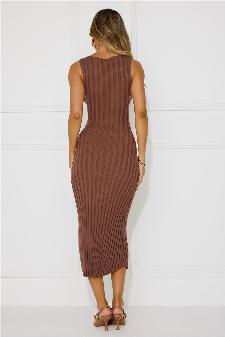 Sent With Love Ribbed Midi Dress Brown