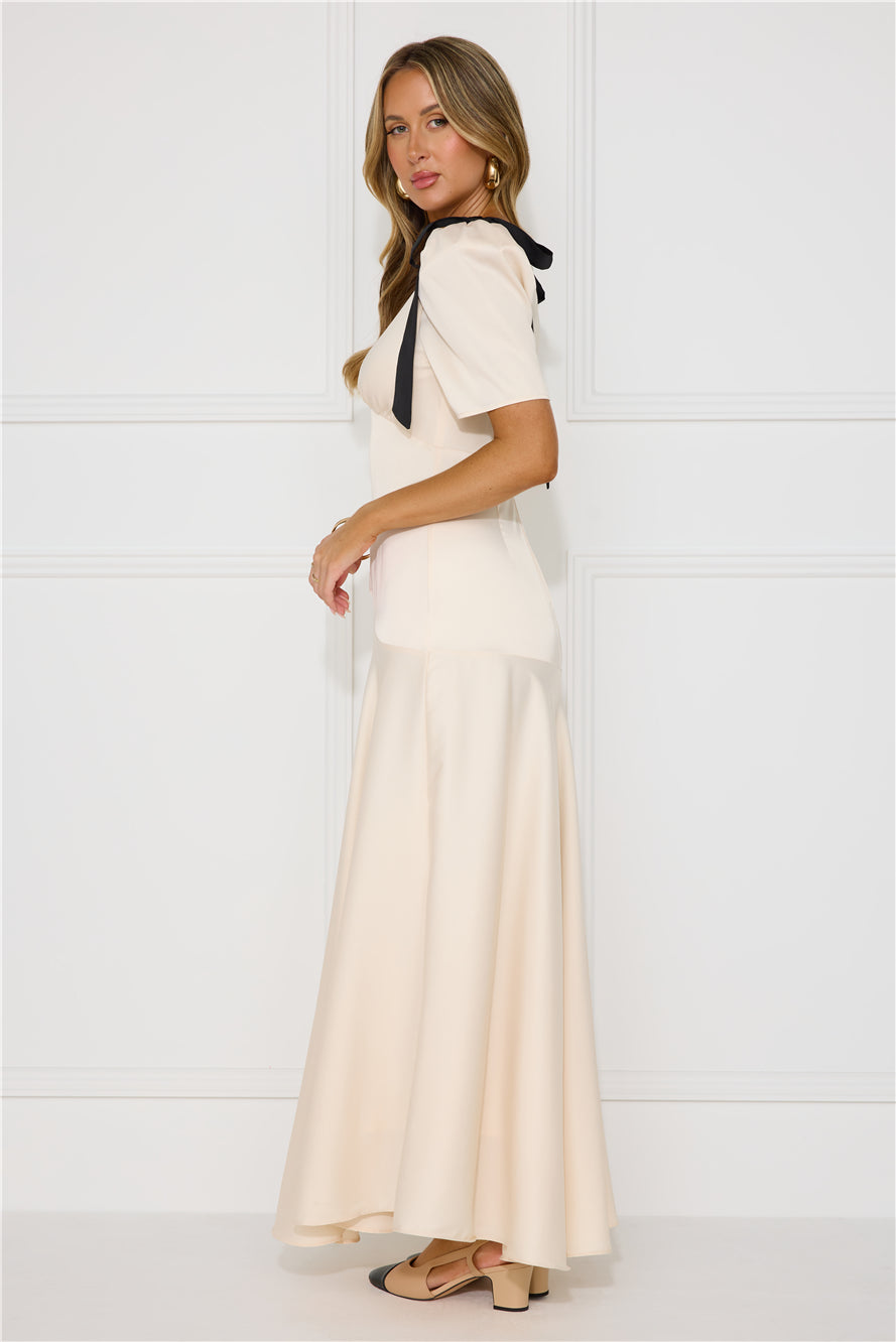 Vintage Era Satin Maxi Dress Cream