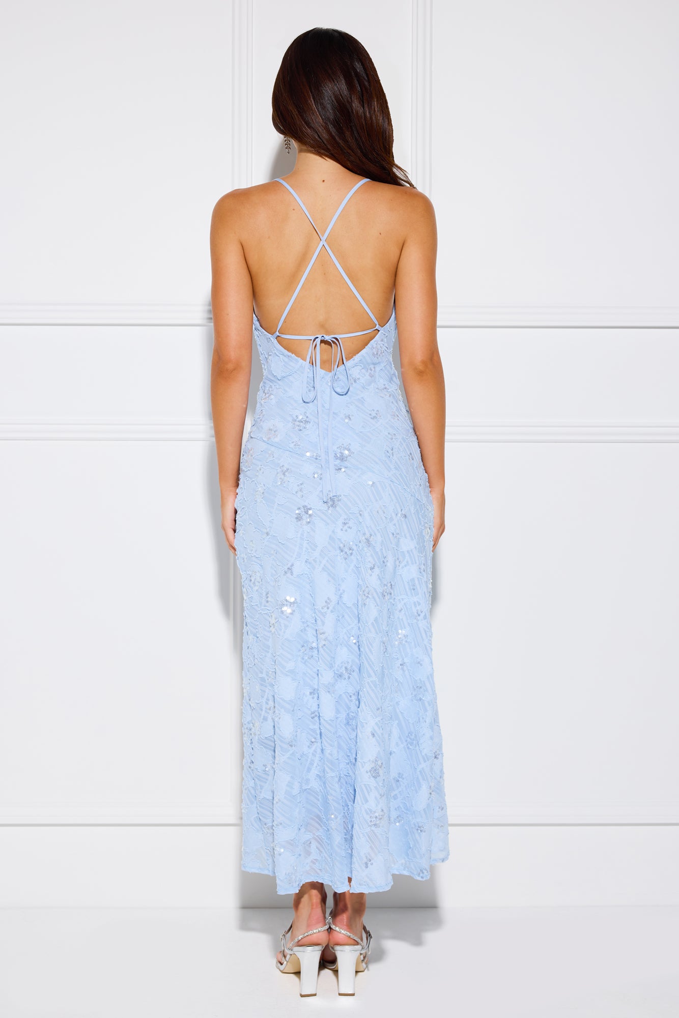 Glimmering Cityscape Midi Dress Blue