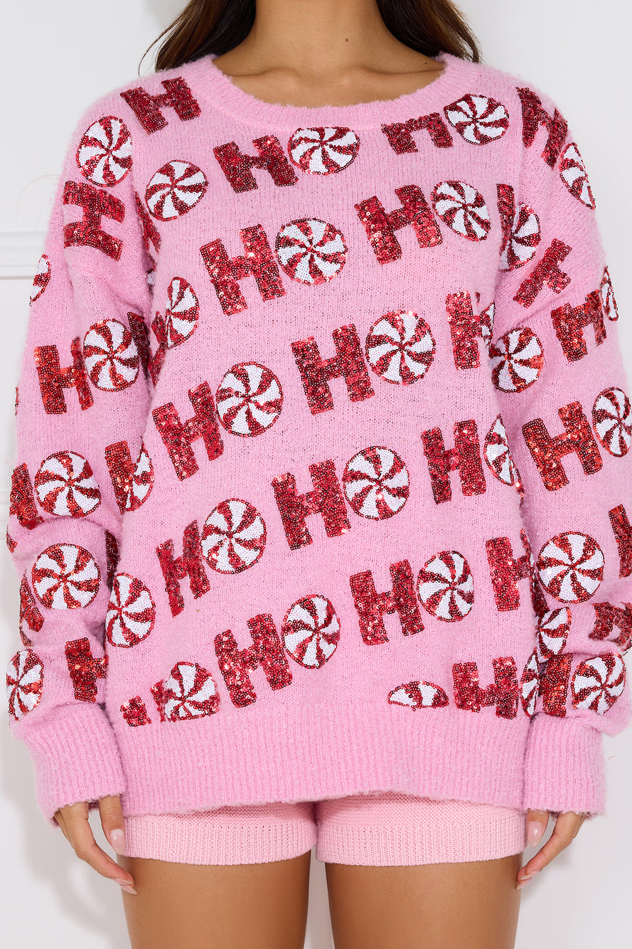 The Nice List Sequin Sweater Pink