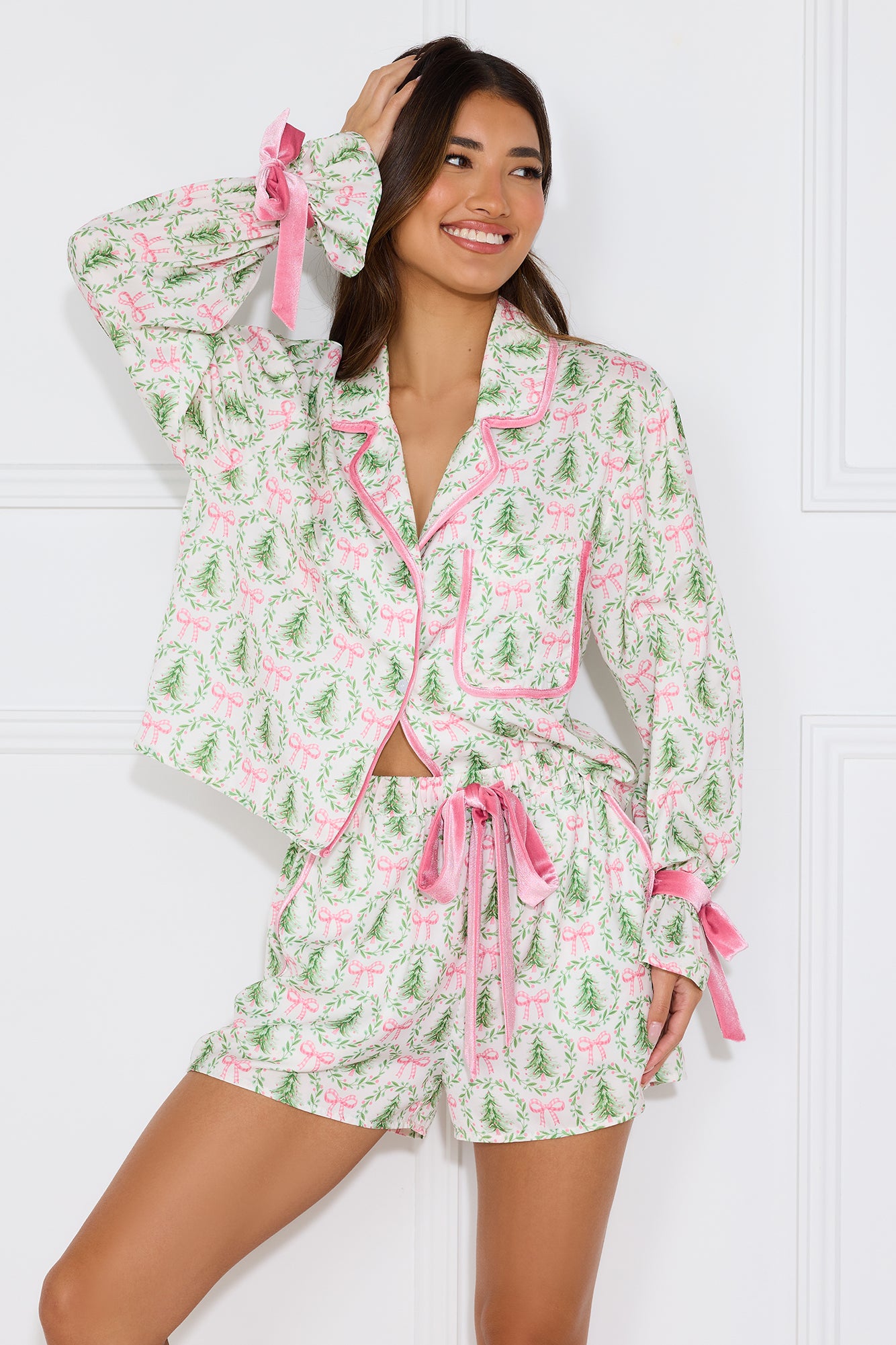 Festive Wonderland Satin Pyjama Set Print