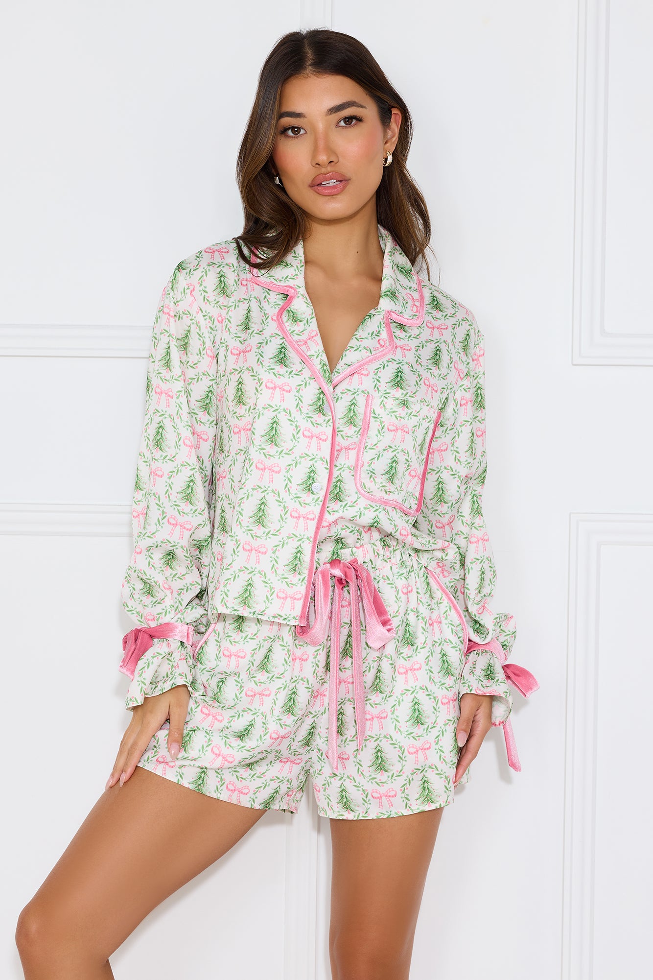 Festive Wonderland Satin Pyjama Set Print