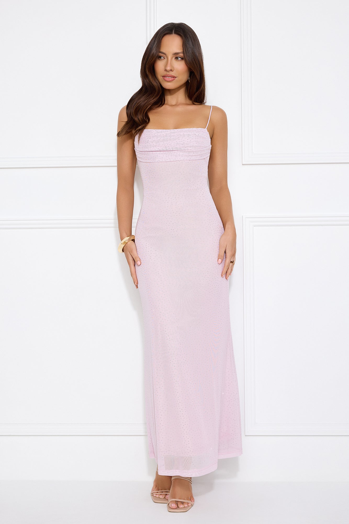 Elevated Status Embellished Mesh Maxi Dress Lilac