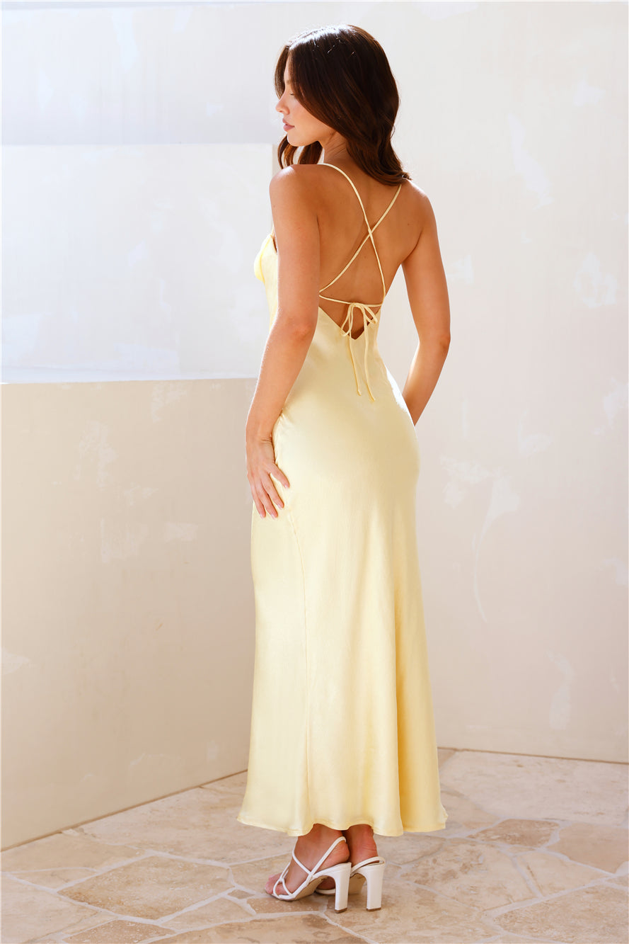 NYC Nightlife Satin Maxi Dress Yellow
